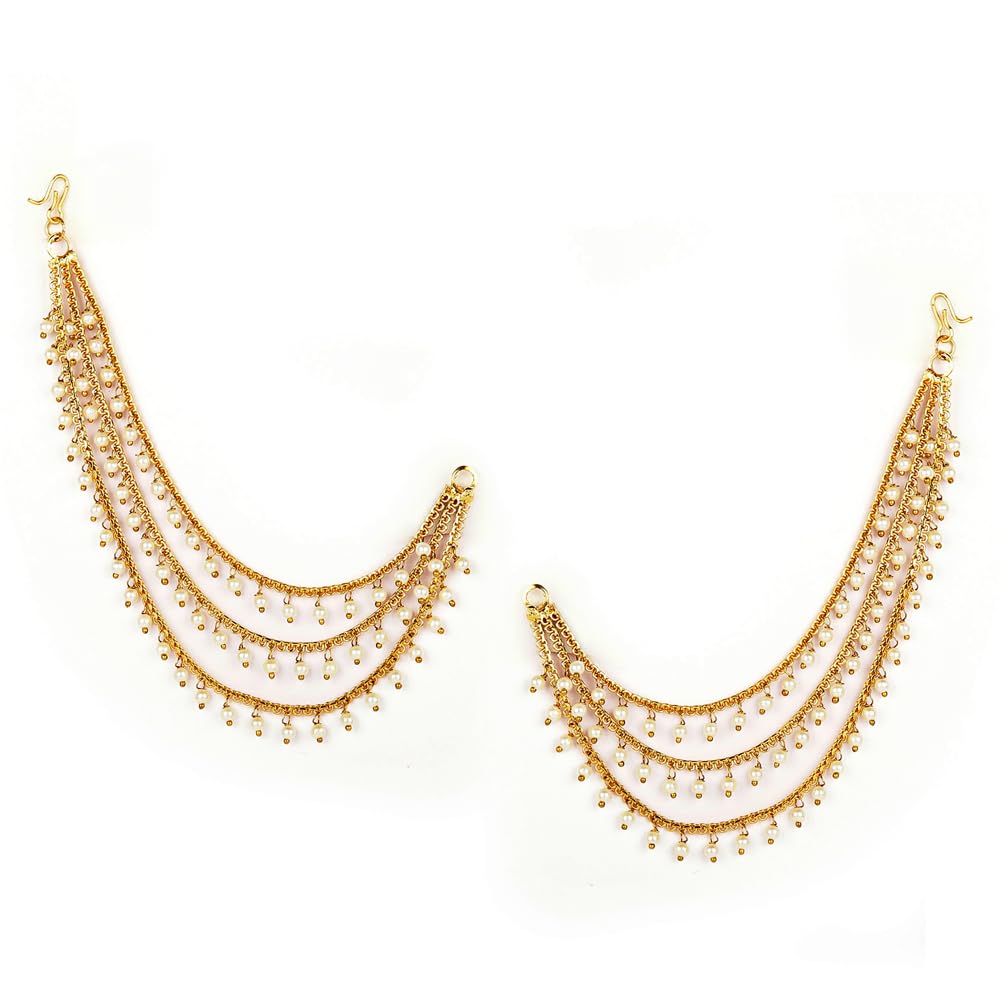 Shining Diva Fashion Latest Trendy Stylish Ear Chain Earrings for Women | Traditional 18k Gold Plated Wedding Party Jewellery | Bahubali Inspired Kan Chain Jhumki Earrings