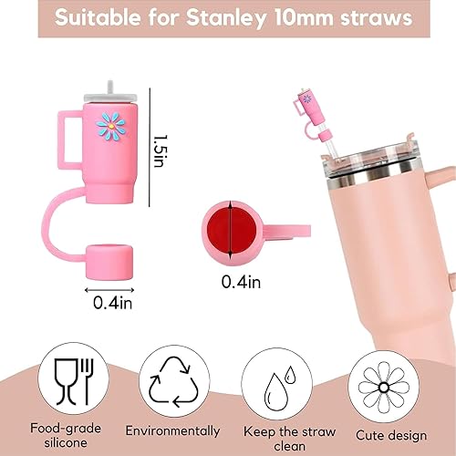 Miniatura 2 de 6 fundas de popote de silicona de 0.4 pulgadas de diámetro, para copa Stanley, compatible con vaso Stanley de 40 onzas, puntas de popote