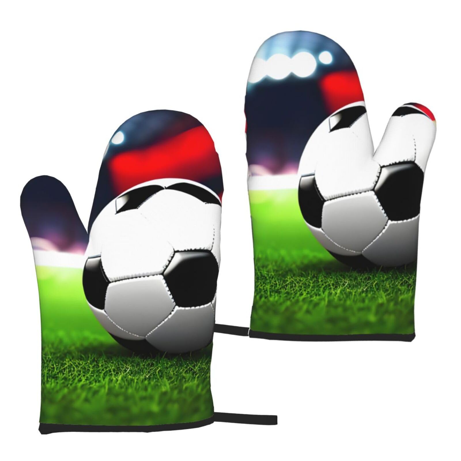 Nimongt Women's Black Soccer Sports Ball Print Adults Universal Fit Heat Resistant Oven Gloves Reusable Cooking Outdoor Grilling