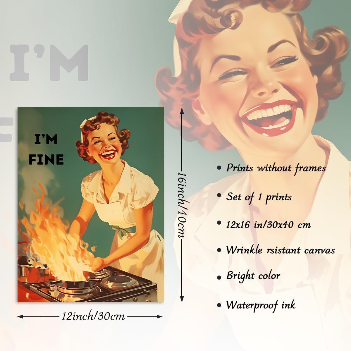 Dazzlewall Funny Kitchen Wall Art, Vintage Wall Decor 50s Poster with Happy Housewife Decors for Home Bedroom Dining Room 12×16 in Unframed - Image 5