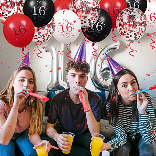 Image of 16th Birthday Balloons - 16Pcs Red & Black Latex Balloons for Girls & Boys - Happy 16th Birthday Party Decorations