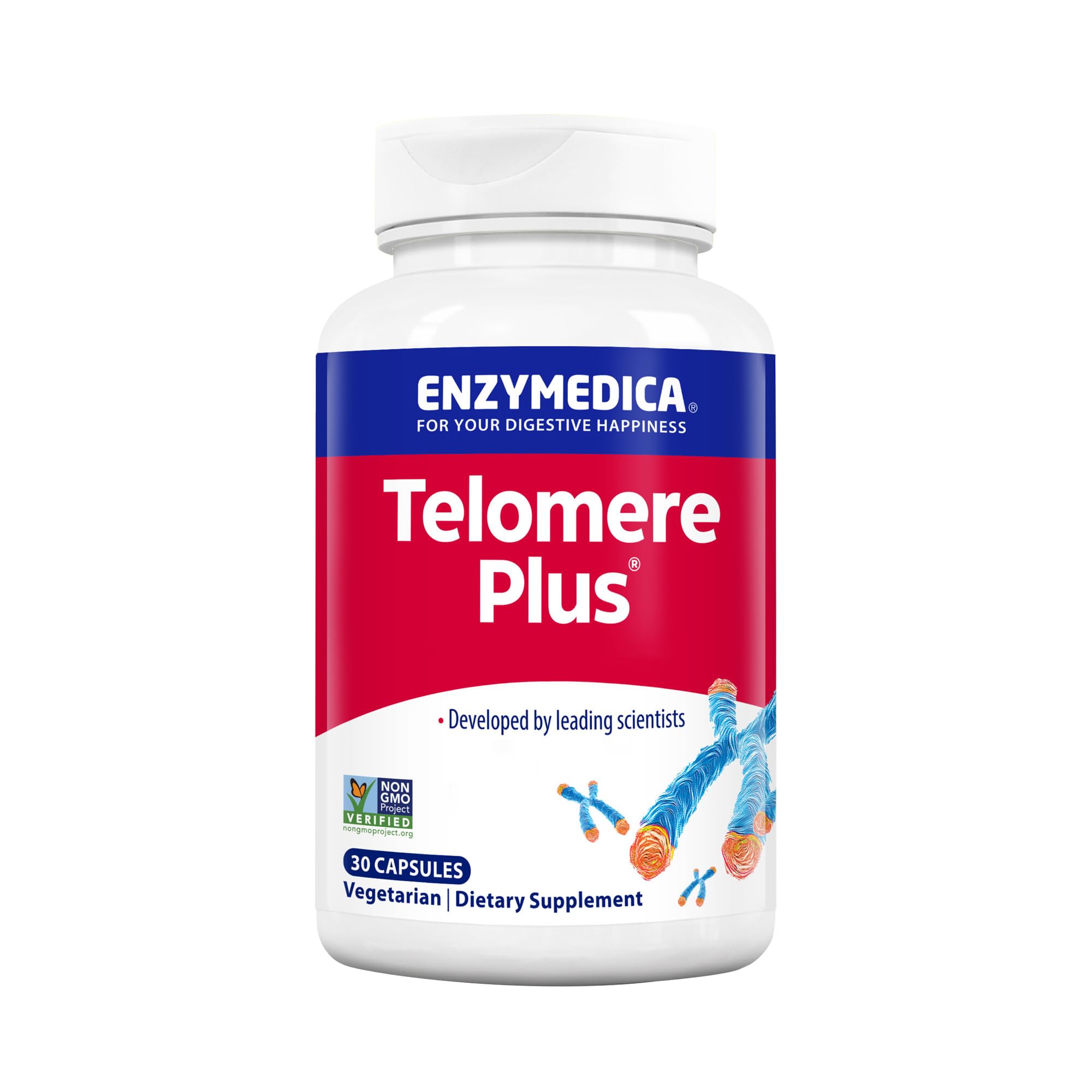 Enzymedica, Telomere Plus, 30 vegetarische Kapseln, 495mg Telomerin® Mix & 500 IU Vitamin D3 je Dosis, Glutenfrei, Sojafrei, GMO frei, Geschmacksneutral