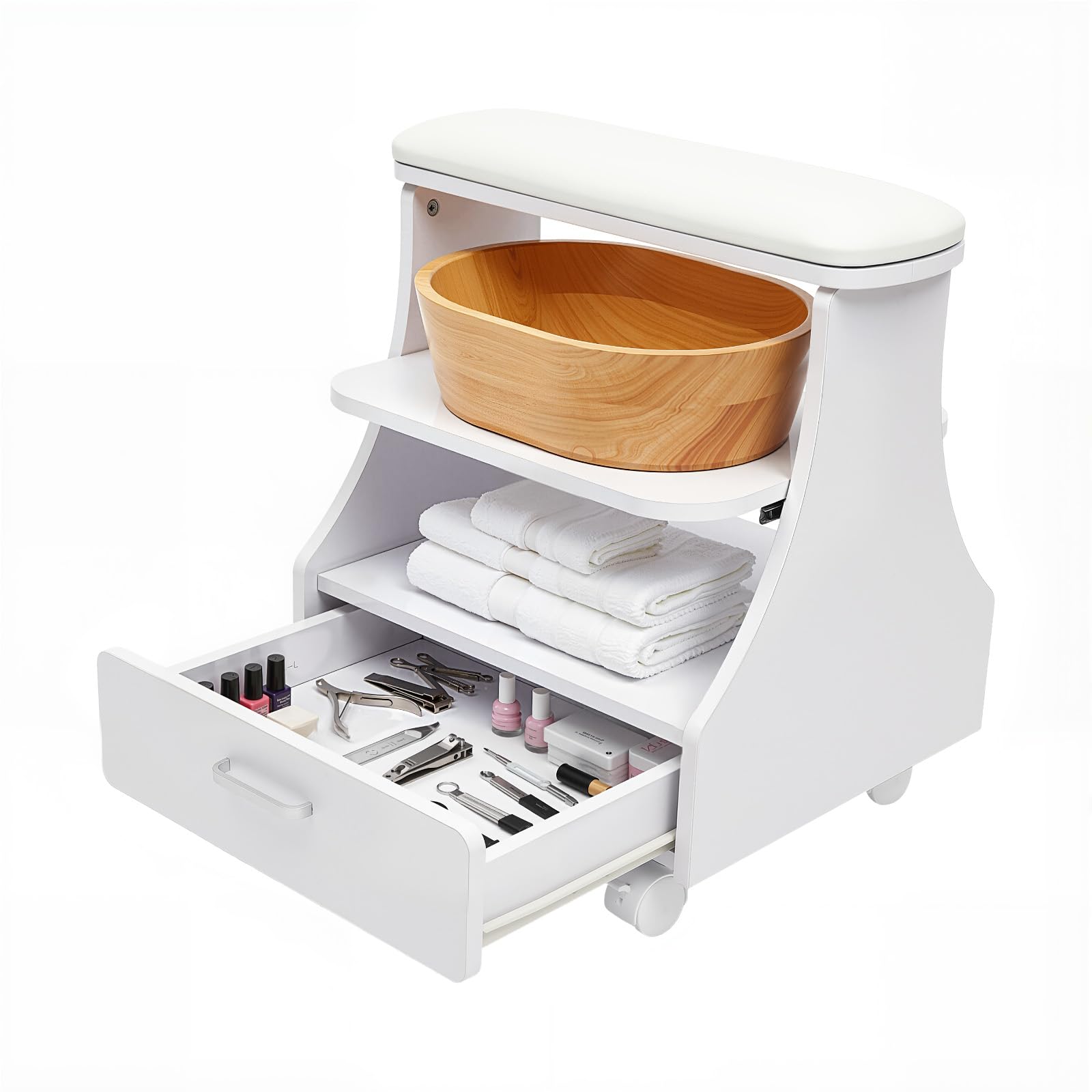 Carro de Manicura y Pedicura Rodante 3 Niveles con Ruedas y Frenos 50kg MDF Rosa/Negro