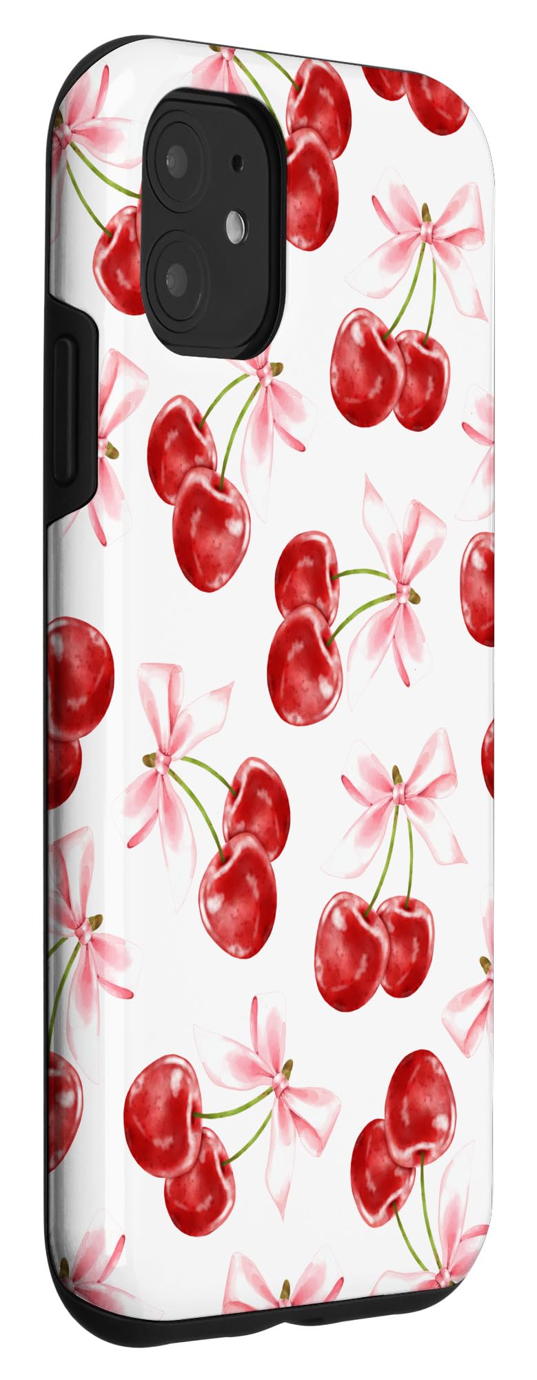 Cherry Phone Case, Pink Girly Phone Cover, Cherries & Bows Case for iPhone 11 - Image 3