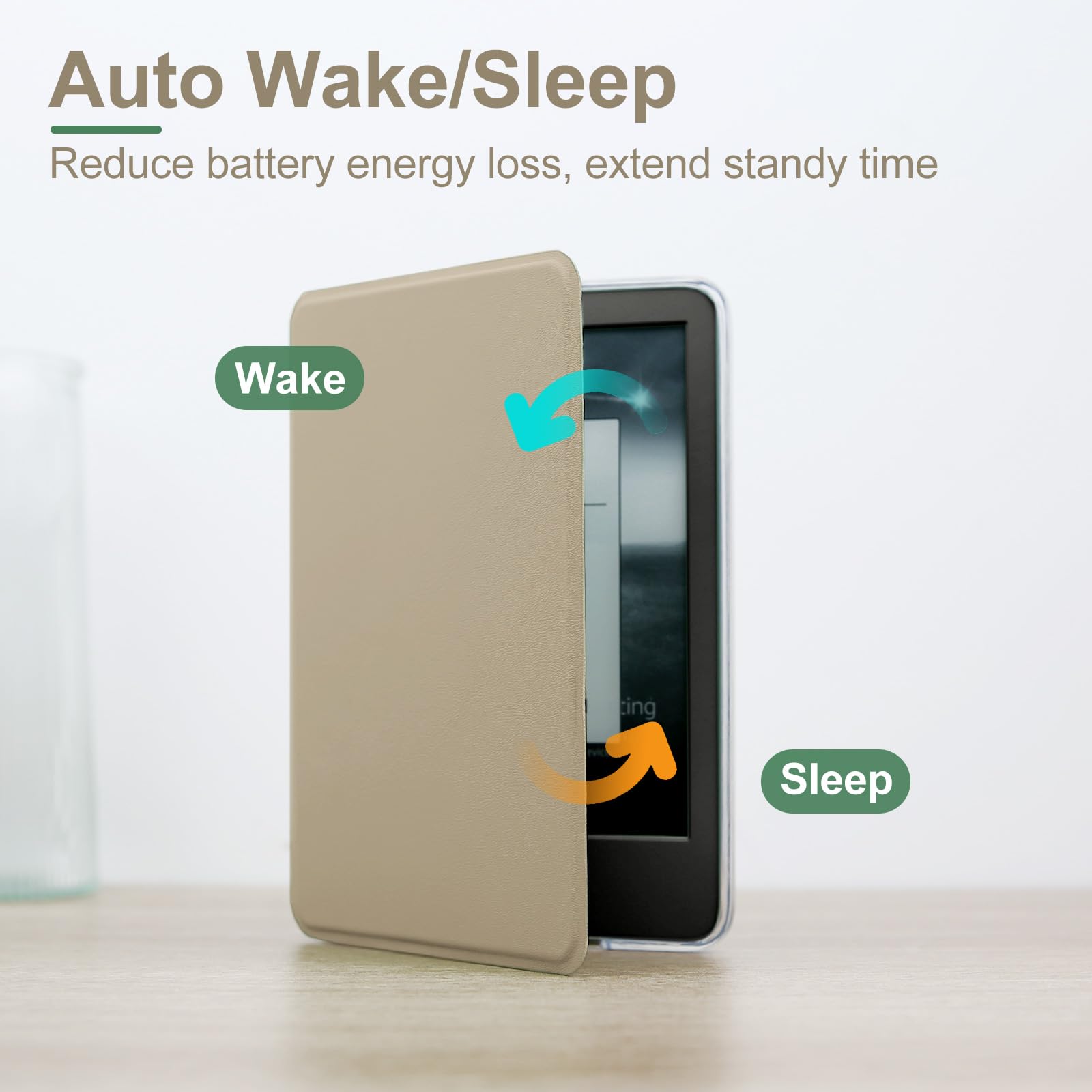 Schutzhülle für Kindle der 11. Generation 2024/2022, 15,2 cm (6 Zoll), leichtes PU-Leder und transparente Hartschale, mit automatischer Sleep/Wake-Funktion, Haferkaffee