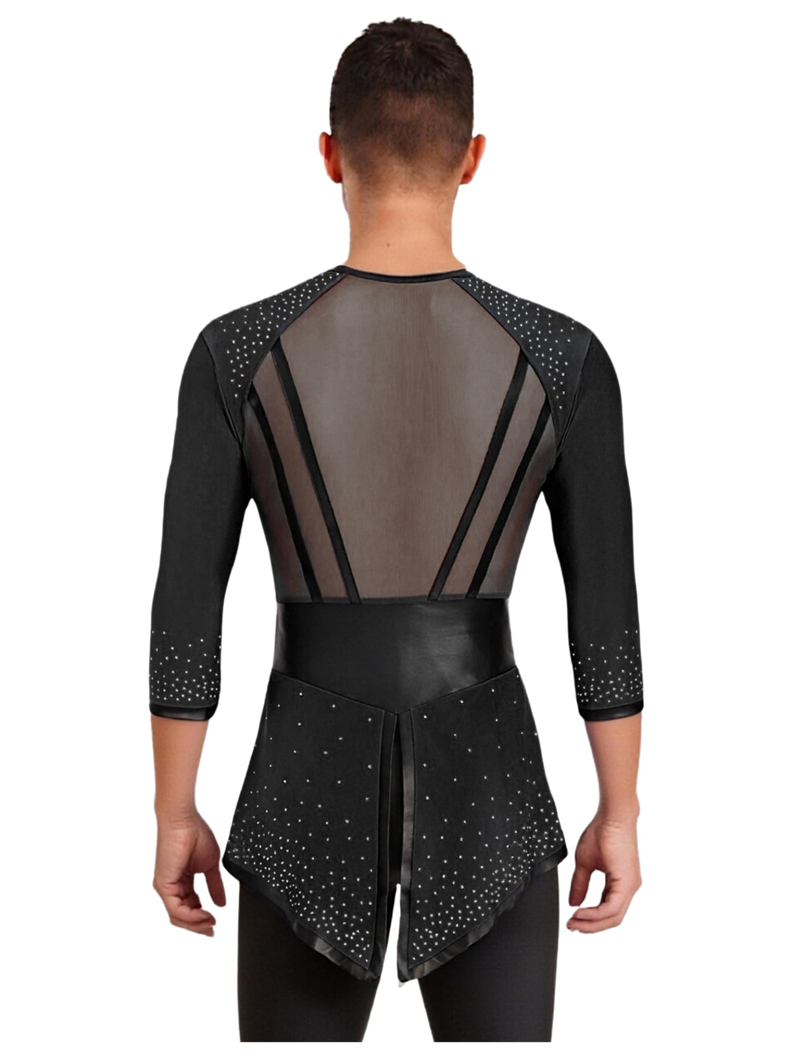Uomo Top Camicia Danza Latina Salsa Rumba Cha Strass Tunica Manica Lunga