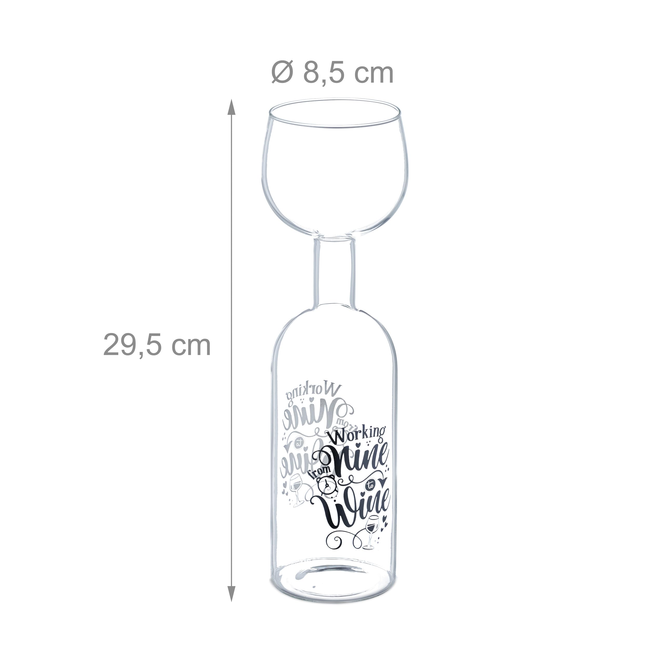 Relaxdays Szklana butelka do wina, XL kieliszek do wina z sentencją, zabawny prezent dla miłośników wina, 750 ml, przezroczysta