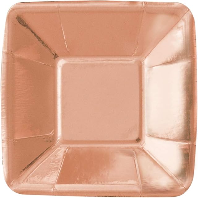 Unique UK 53277 Rose Gold Square Appetizer Plates-5" | Foil Board 8 Pcs