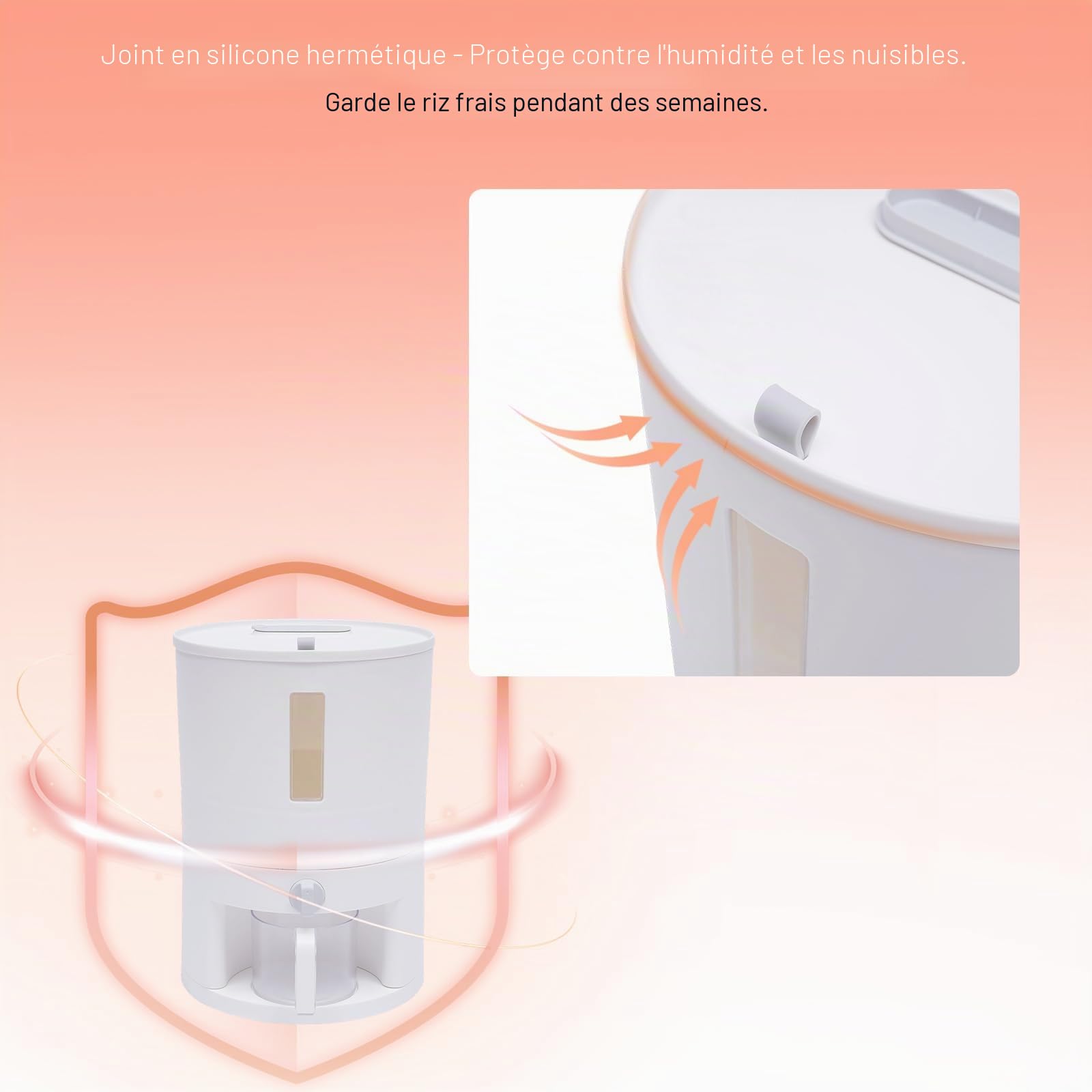 Distributeur de Riz 6 kg – Récipient de Stockage Alimentaire avec Fenêtre Transparente et Doseur Gradué, Hermétique, pour Riz Noir, Riz Jaune et Céréales