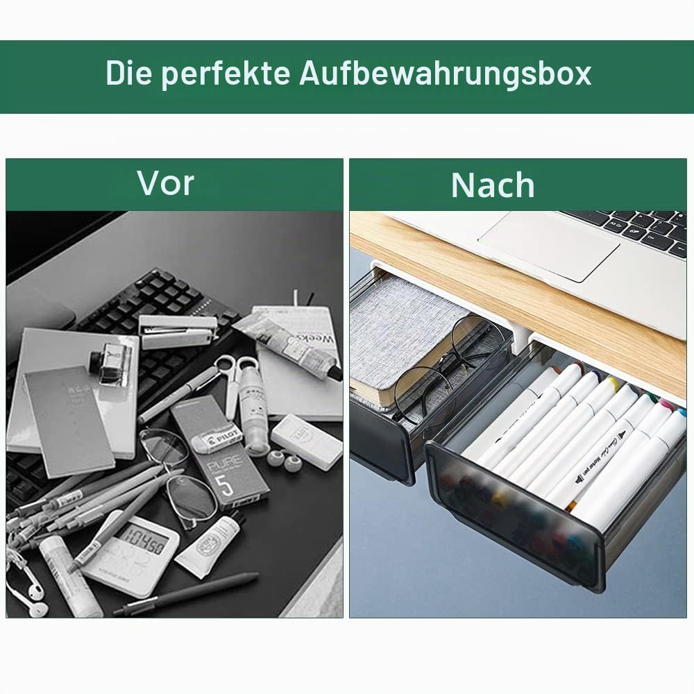 2 Stücke Schublade Unter Schreibtisch Selbstklebende Schublade Creative Desk Sticker Versteckte Schreibtischschublade Desktop Organizer Schubladenfach für Zuhause Schule Büro Grauweiß+Schwarz