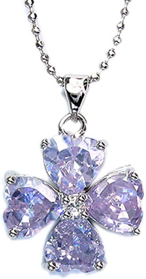 ‘RIZILIA Blossom Pendant with 18” Chain & Heart Cut CZ [5 Colors Available] in White Gold Plated, Simple Modern Elegant’