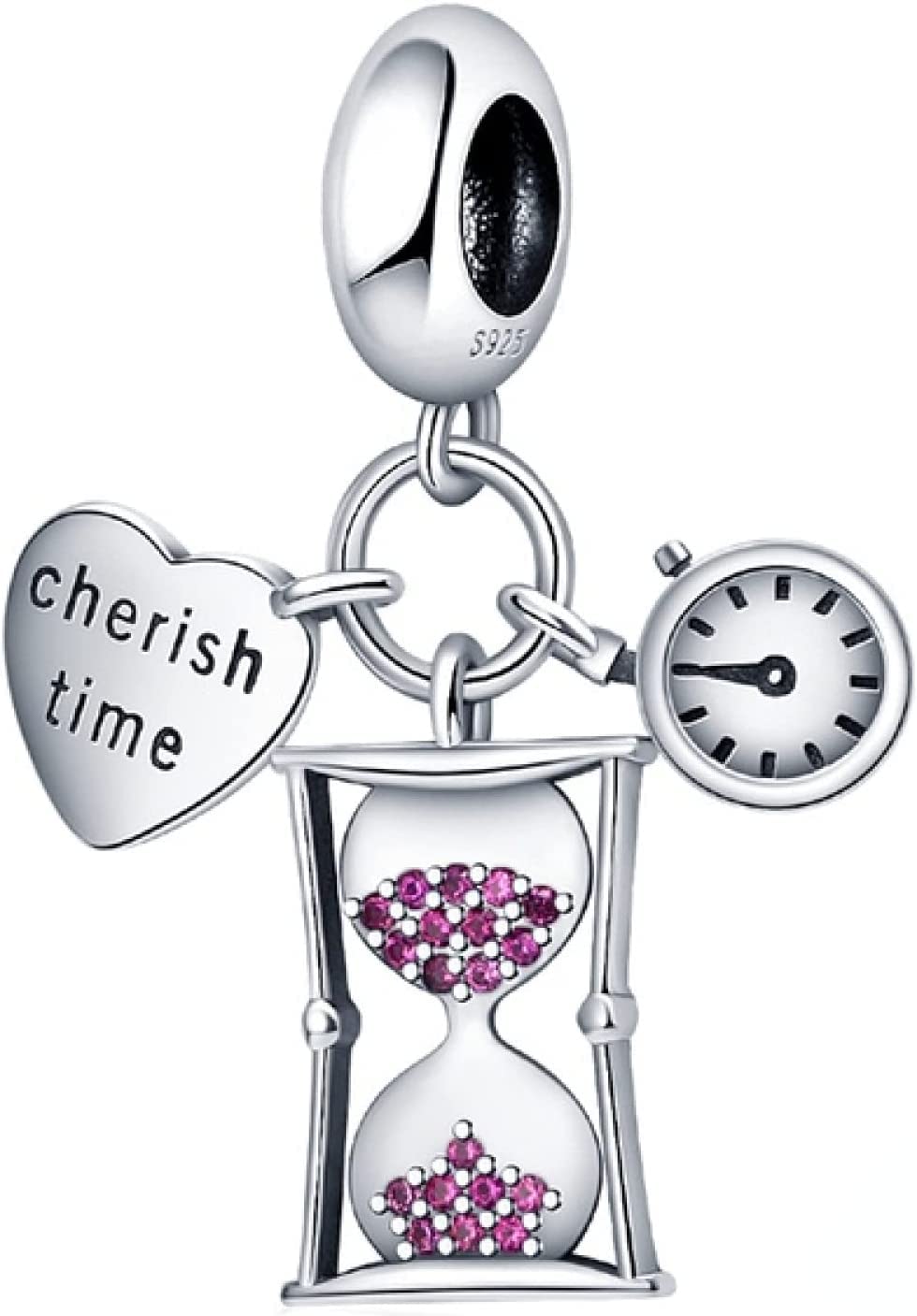M&S Cherish Time Charm Sand Timer Clock Watch Love Heart Charm Bead Pendant, 925 Sterling Silver Dangle Charm, Compatible With Pandora & European Bracelet …
