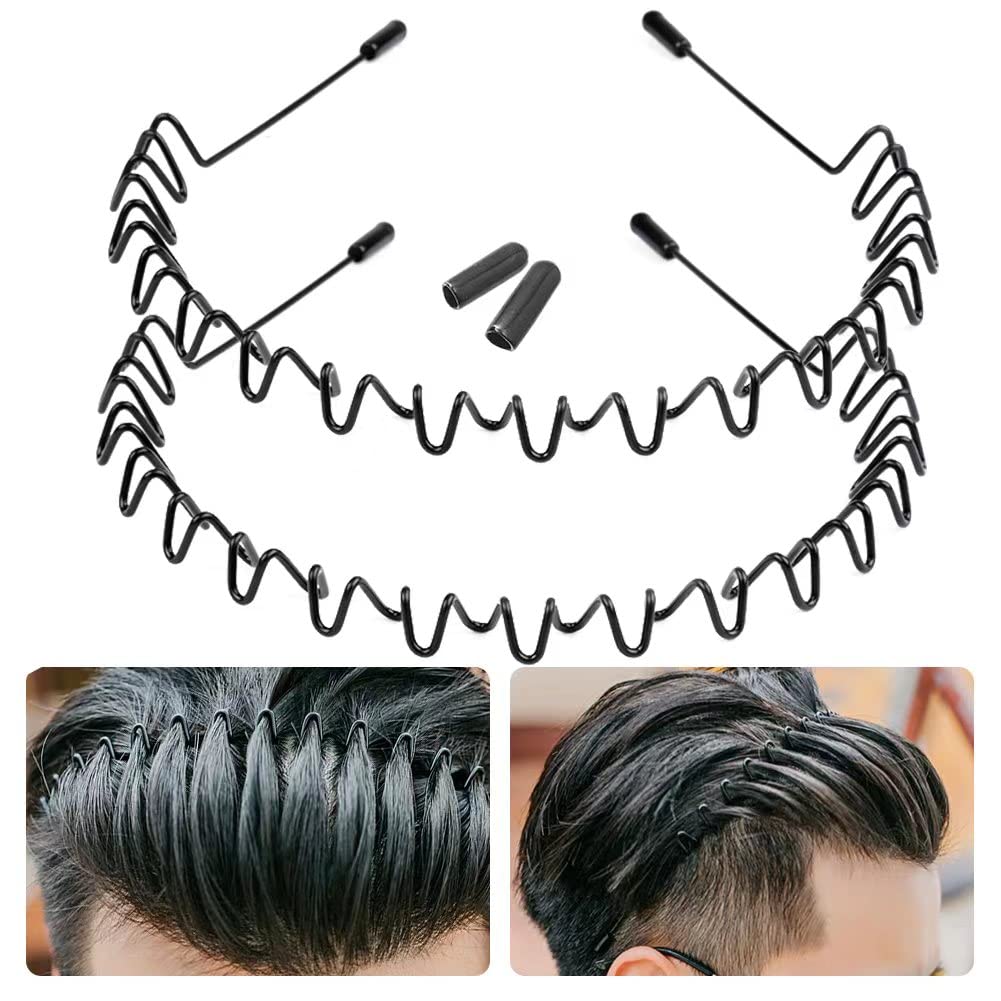 Amazon.com : 2 Pcs Metal Headband ,Unisex Black Wavy Spring Sports Headbands  for Men Women's Metal Hair Band with 2 Protective Cover , Spring Wavy  Nonslip Hair Hoop Fashion Headwear Hair Accessories :