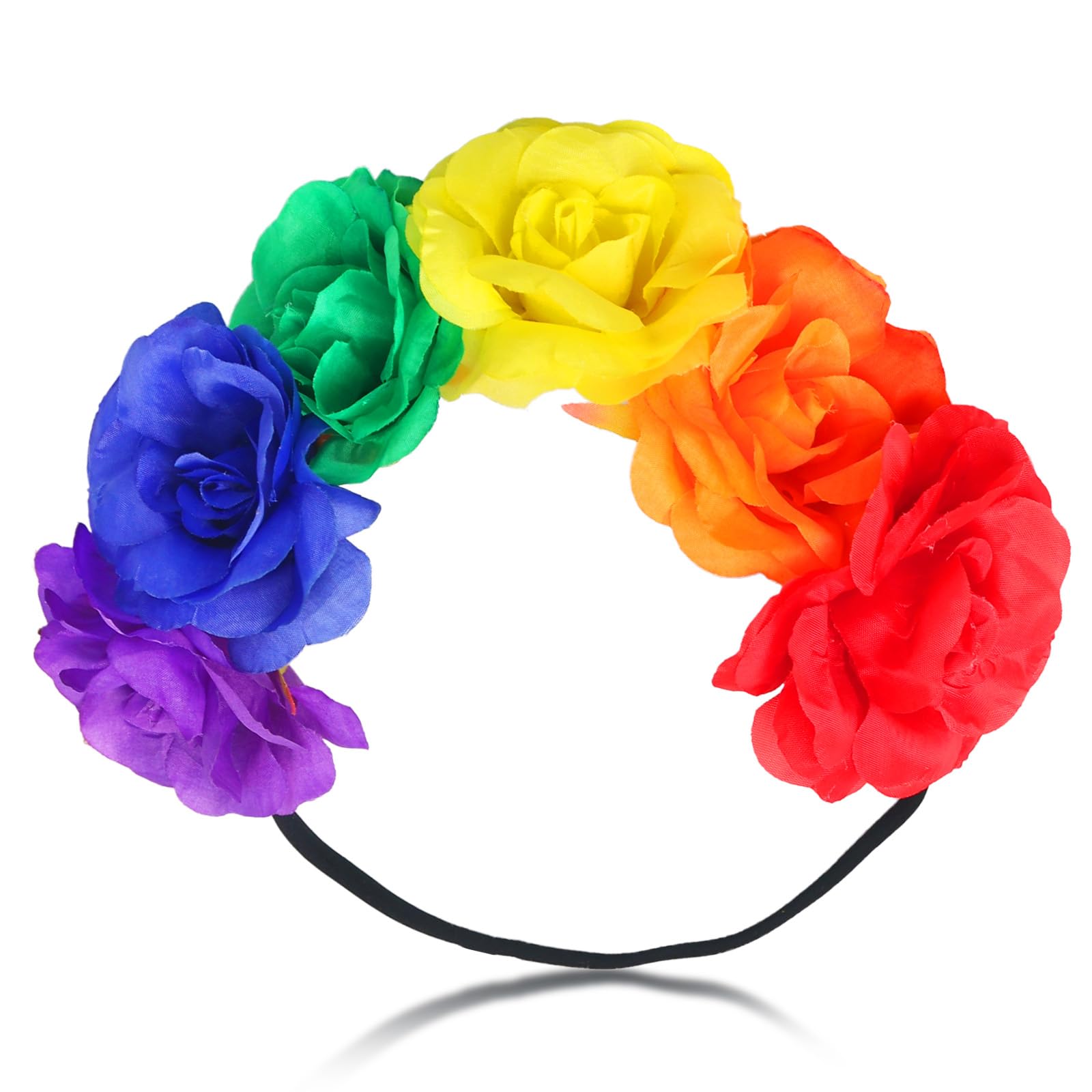SeBneny Rainbow Rose Floral Crown Headband for Women, Gay Pride Day Boho Outfits Party Supplies Headwear 1PCS