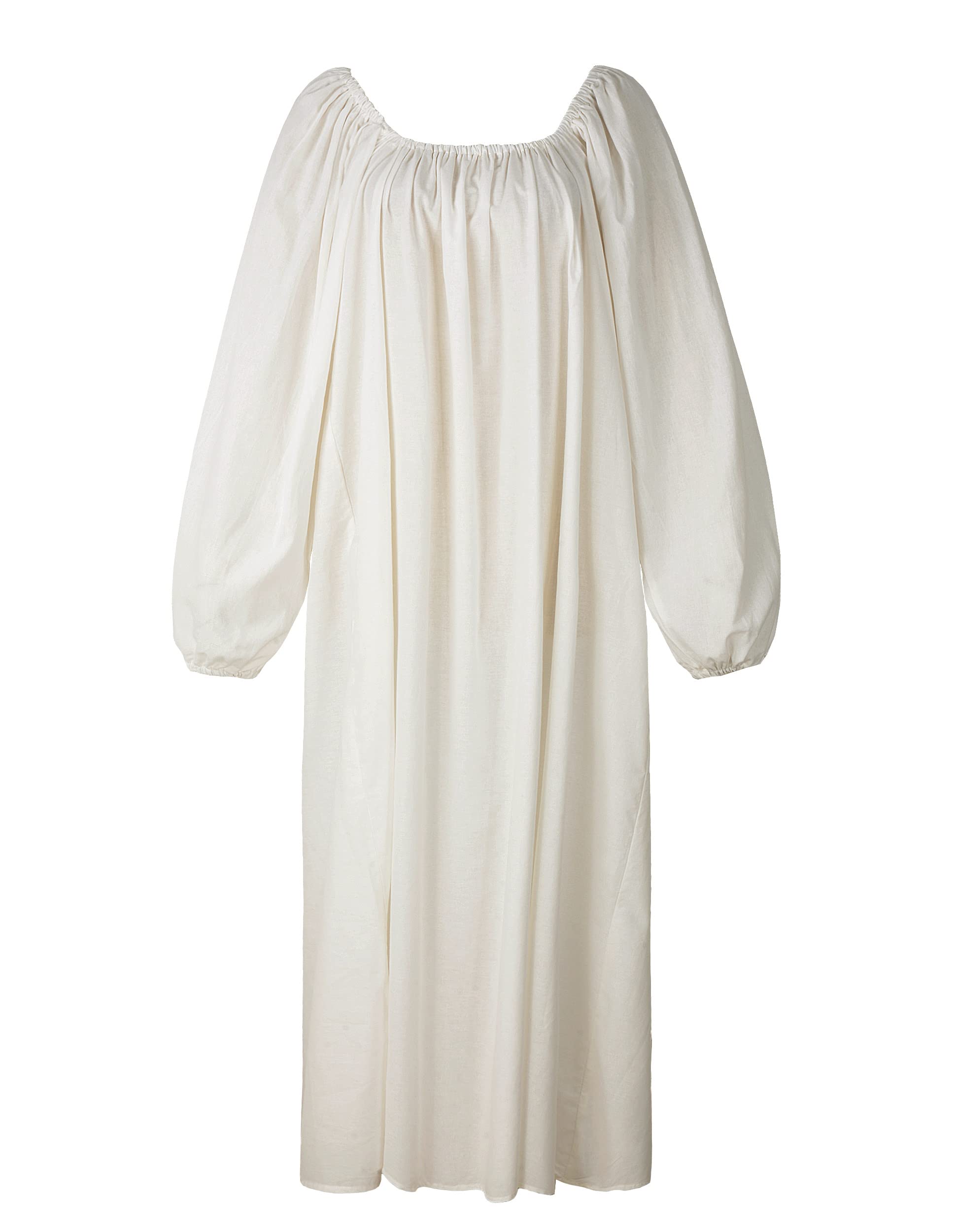 Reminisce Boutique Women's Cream Long Chemise Renaissance Peasant Dress Ren Faire Blouse, S