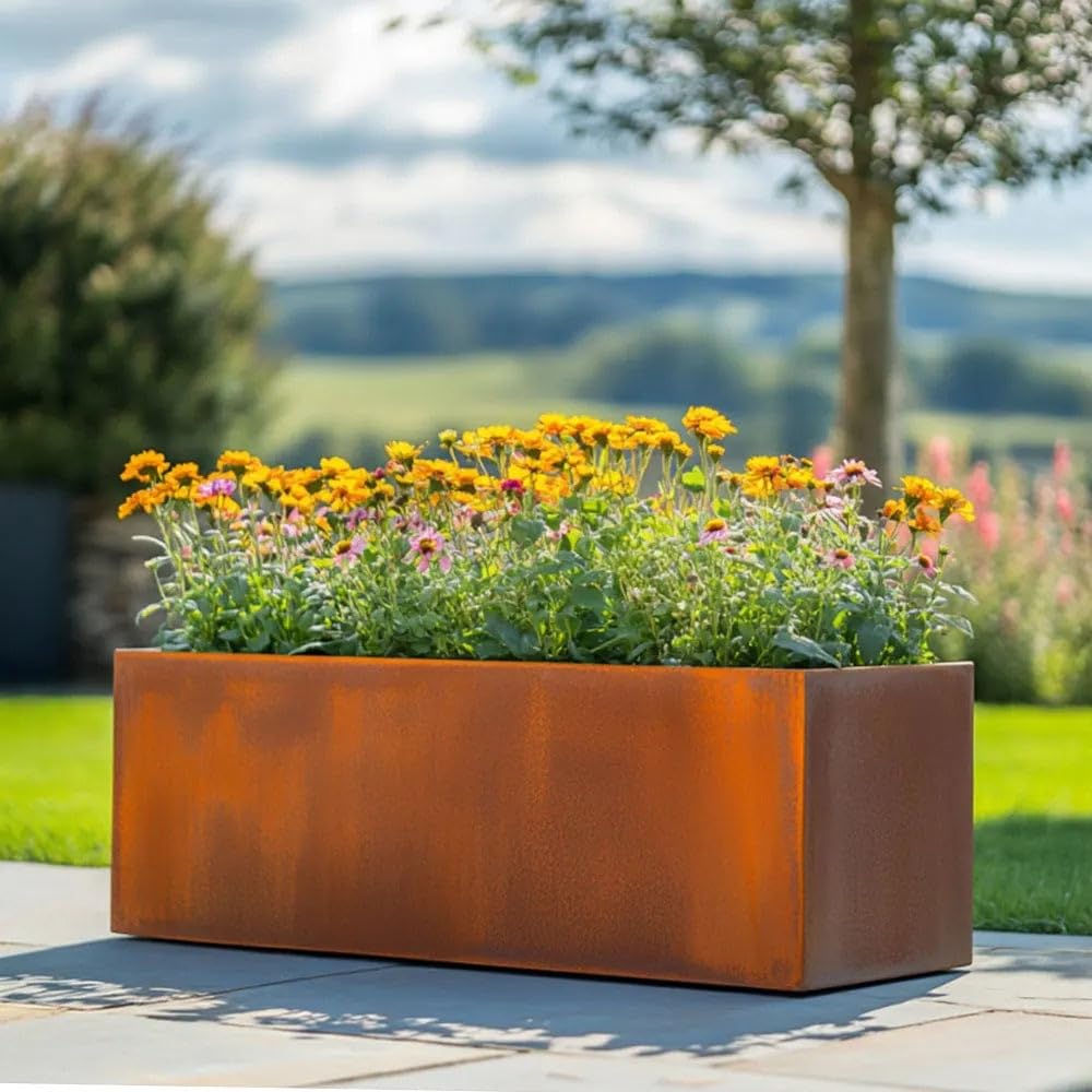 Tulipy Corten Steel 100Cm/75Cm Trough Planter | Pre Rusted | Flatpacked | Easy To Assemble | No Fixings Needed (L75cm X W32cm X H32cm)