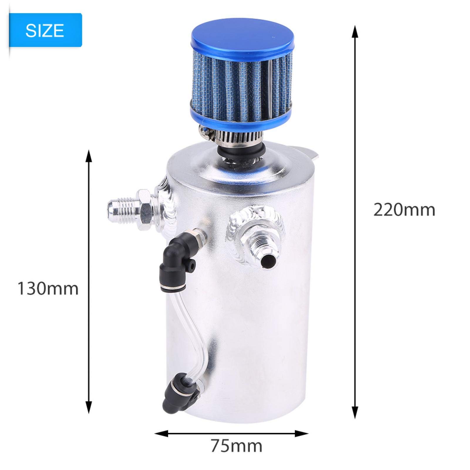 Tanque de Captura de Aceite, 0.5L de Aluminio Universal para Motor de Automóvil Tanque de Captura de Aceite Depósito de Lata Filtro de Ventilación para Lata de Captura de Filtro(Plateado SI-A0409)sopo