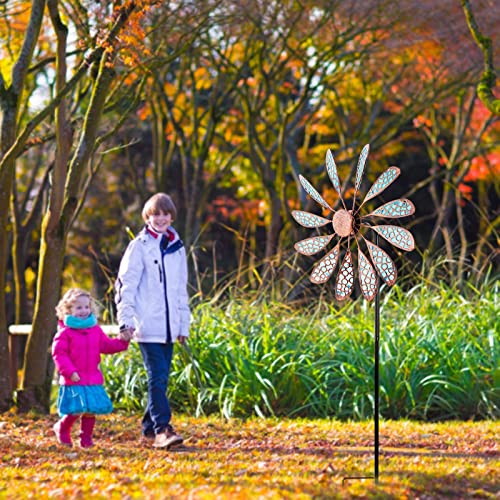Image of DREAMYSOUL Outdoor Wind Spinner 33 inch Metal Wind Sculpture Waterproof Fluorescence Wind Spinners for Garden Patio Lawn Decoration