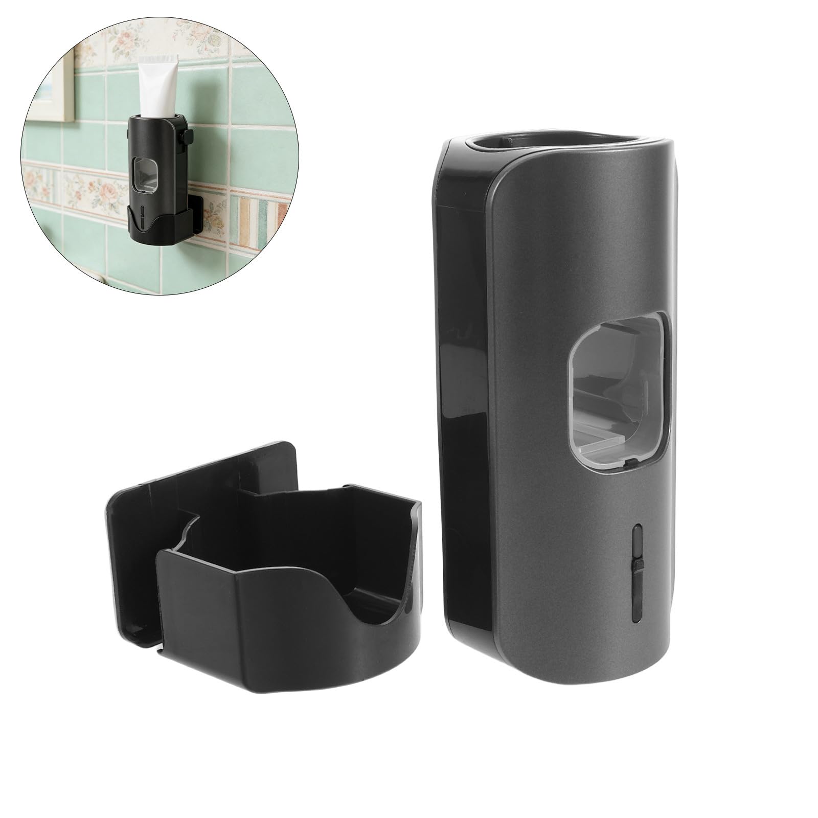 SHINEOFI Dispenser Automatico di Dentifricio e Porta Spazzolini da Bagno in Plastica Nero con Estrusione senza Contatto e Montaggio a Parete per Vanità Affollate