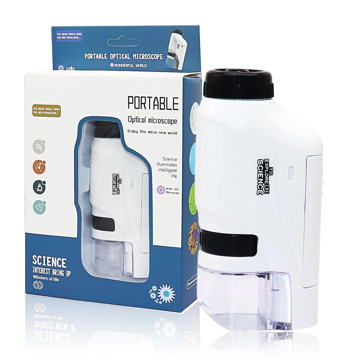 Garegce 60X-120X Zoom Kids Microscope, Portable Handheld Mini Microscope with LED Light, Adjustable Focus for Educational Discovery, Science Toy for Students, Home Study and Preschool - White