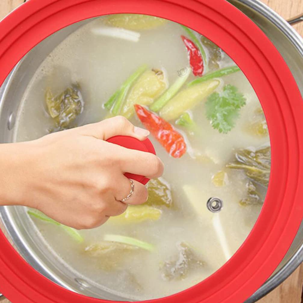 Tapa de Olla Visible Multiusos de Vidrio Templado Rojo para Freír | Anticalor, Resiste Cambios Bruscos, Cierre Seguro, Pomo Integrado, para Cazo y Olla de Guiso