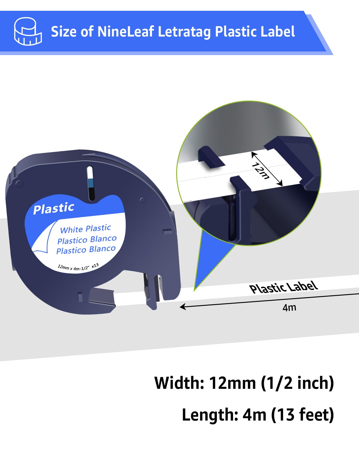 NineLeaf 3 x Compatible for Dymo Label Tape 91201 91331 Refills Dymo Letratag Plastic Tape Black on White 12mm x 4m Letra Tag LT-100H LT-100T LT-110T - Image 2