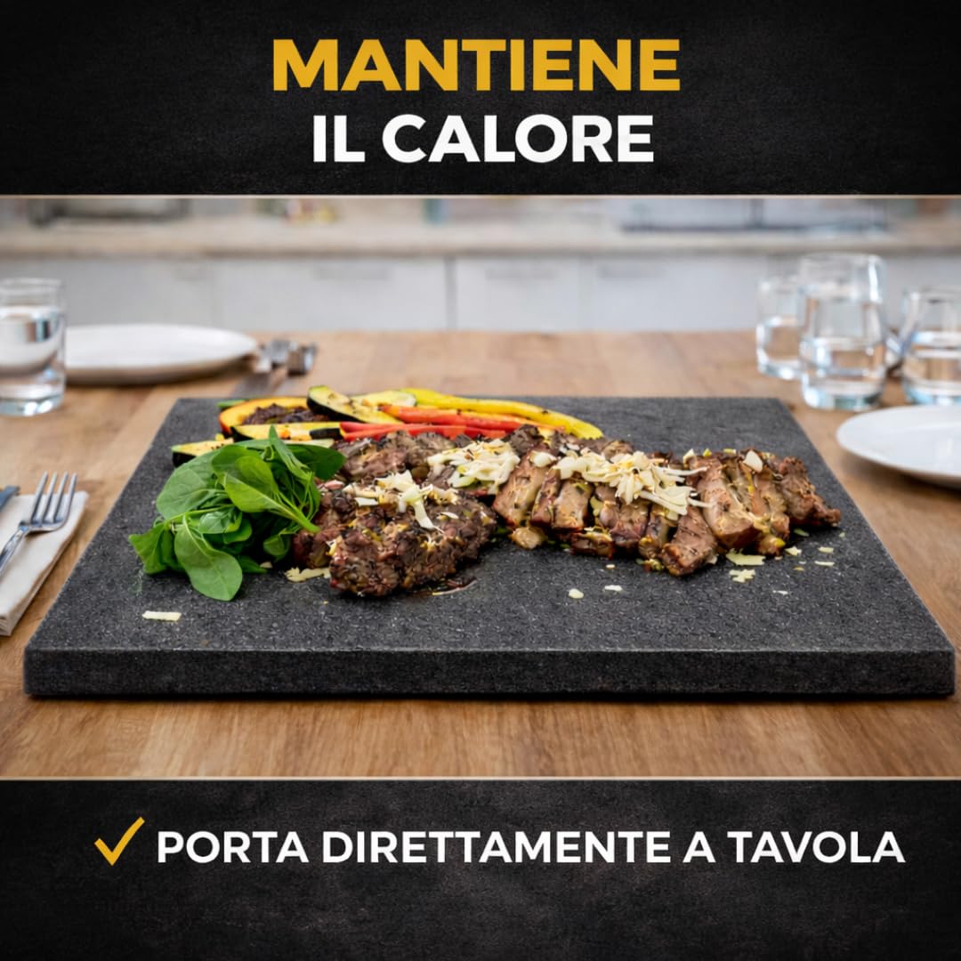Plaque de Cuisson en Pierre de Lave Etnea, 50 x 45 cm, 2 cm d'Épaisseur, Polie Lisse