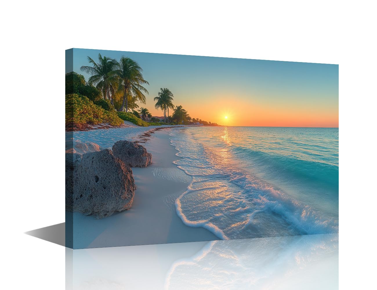 1 Piece Beach Wall Art for Living Room Sand Dune Beach Sunset with Wooden Bridge Posters Prints on Canvas Wall Decor Art Sunset Wall Art Modern Artwork Framed Ready to Hang (24''Wx 36''H)