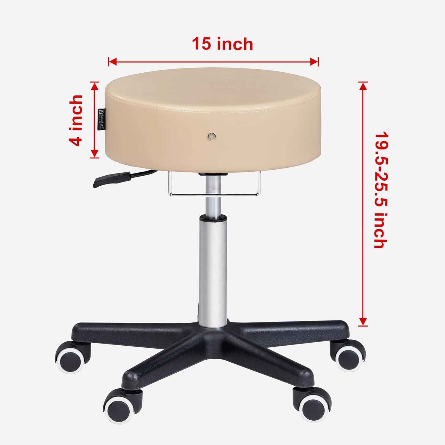 Master Massage Glider Ergonomic Round Swivel Adjustable Rolling Hydraulic Stool Barber Dental Chair in Cream for Therapist, Clinic, Tattoo, Spas, Facial, Beauty, Lash, Salons, Home, Studio, Office