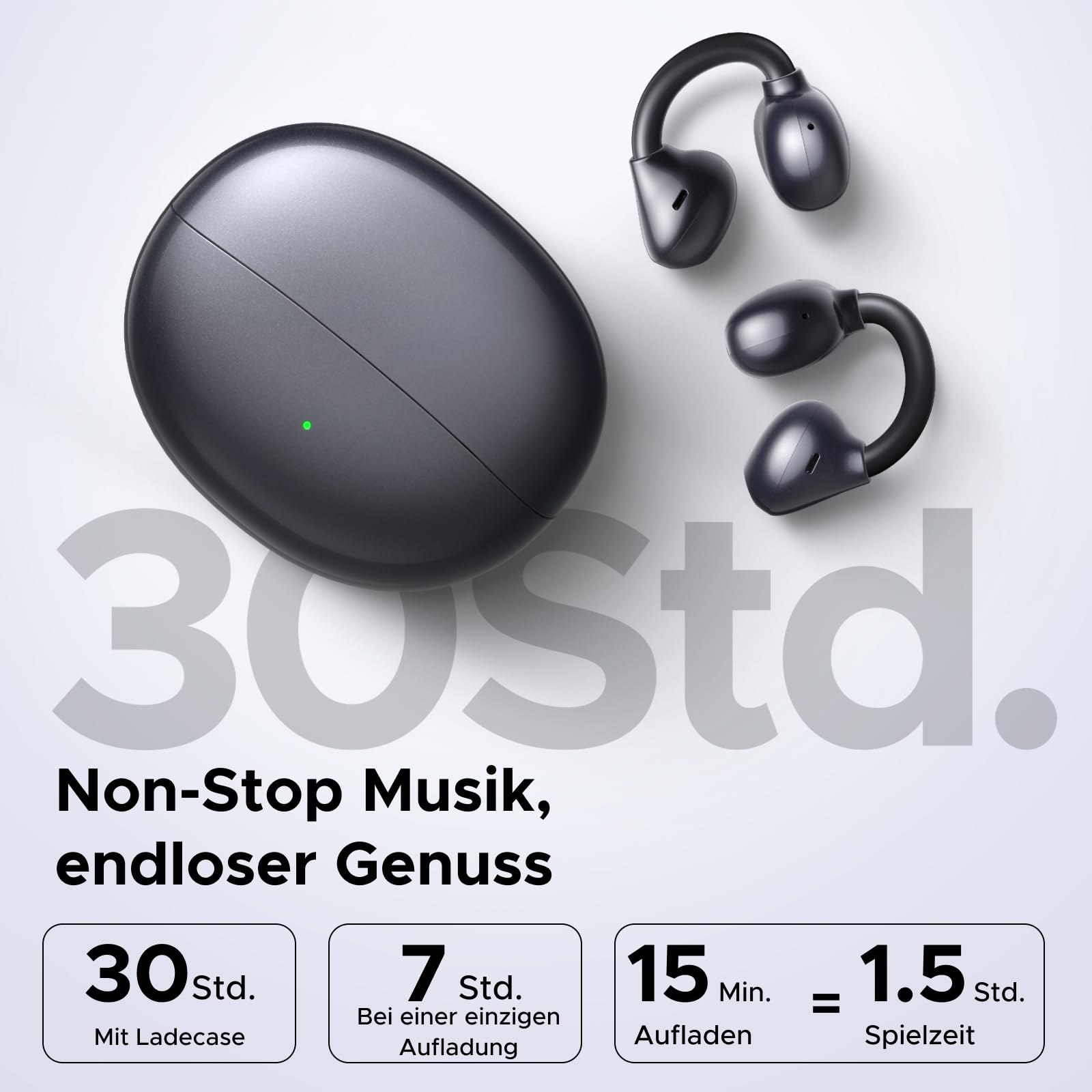 UGREEN ClipBuds Open-Ear Kopfhörer mit 4 Mikrofonen ENC Geräuschunterdrückung, 30 Stunden Akku, Bluetooth 6.0, APP-Unterstützung, IPX5 Wasserschutz, Raumklang und Gerätedoppelverbindung