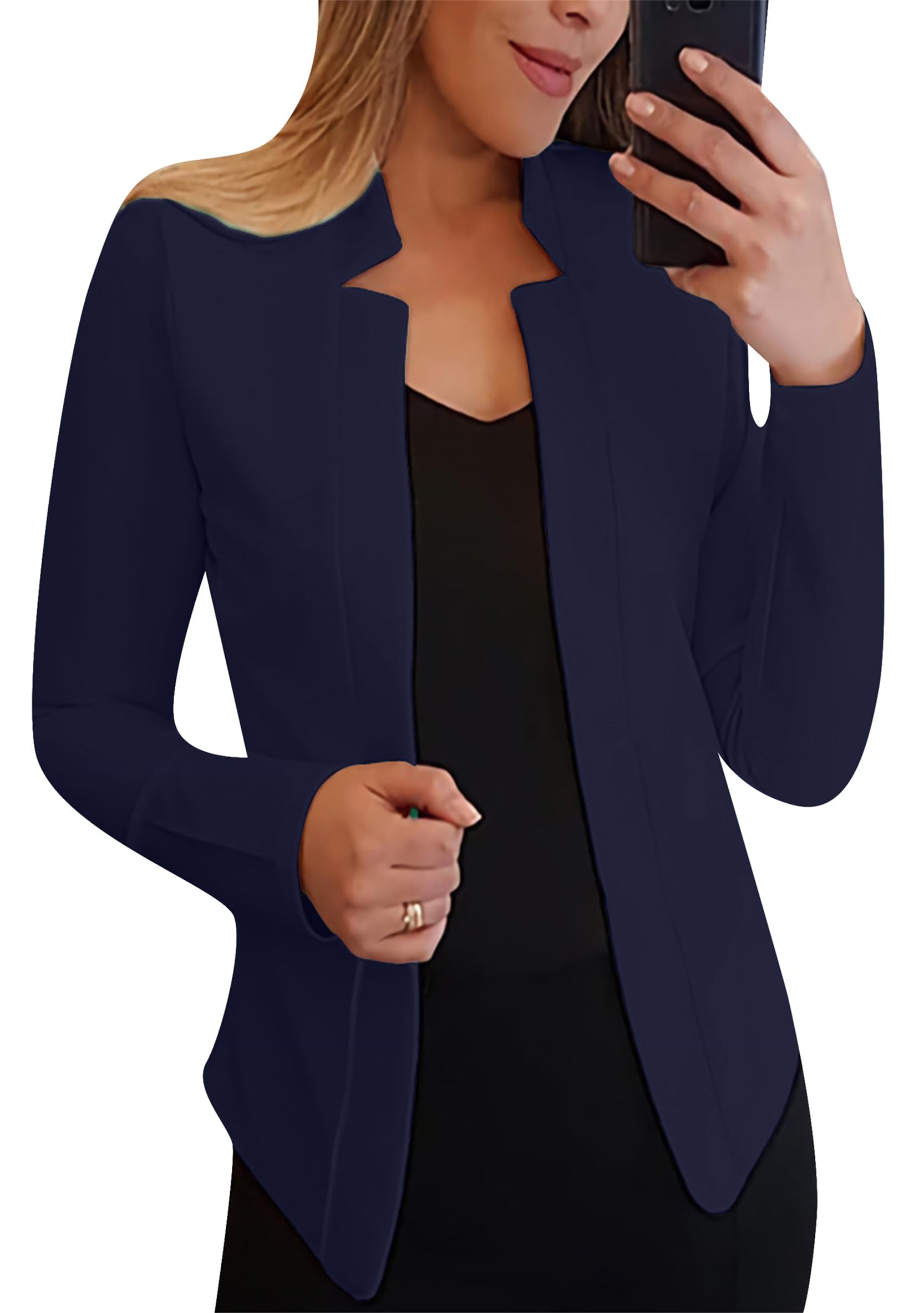 WIWIQS Womens Long Sleeve Open Front Office Blazer Business Lightweight Solid Color Blazers Dressy Casual Lapel Suit Jackets
