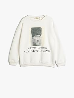 Koton Atatürk Baskılı Sweatshirt Uzun Kollu Bisiklet Yaka Şardonlu