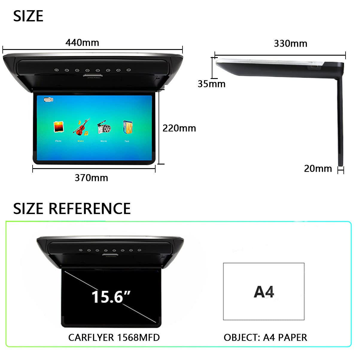 15.6'' Schermo Ribaltabile per Monitor da Tetto per Auto 1080P, visualizzazione TV Digitale HD a soffitto con Luce d'atmosfera, Lettore per Auto MP5, HDMI IR FM USB,Beige