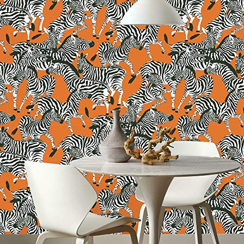 RoomMates Waverly Herd Together Peel and Stick Wallpaper, Orange, White, 45 x 574 cm