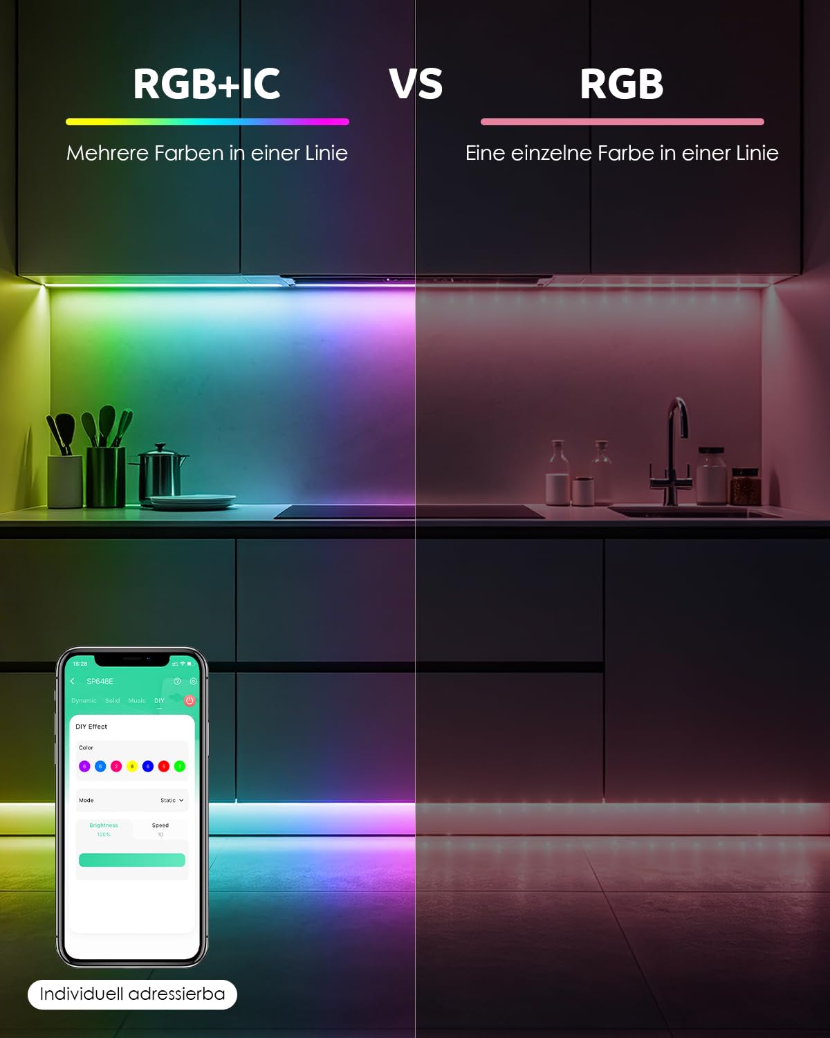 Aclorol Tira de luces LED RGB IC de 5 m, 24 V, 300 ledes, superbrillante, flexible, con sincronización de música, IP65, resistente al agua, incluye fuente de alimentación de la UE, mando a distancia