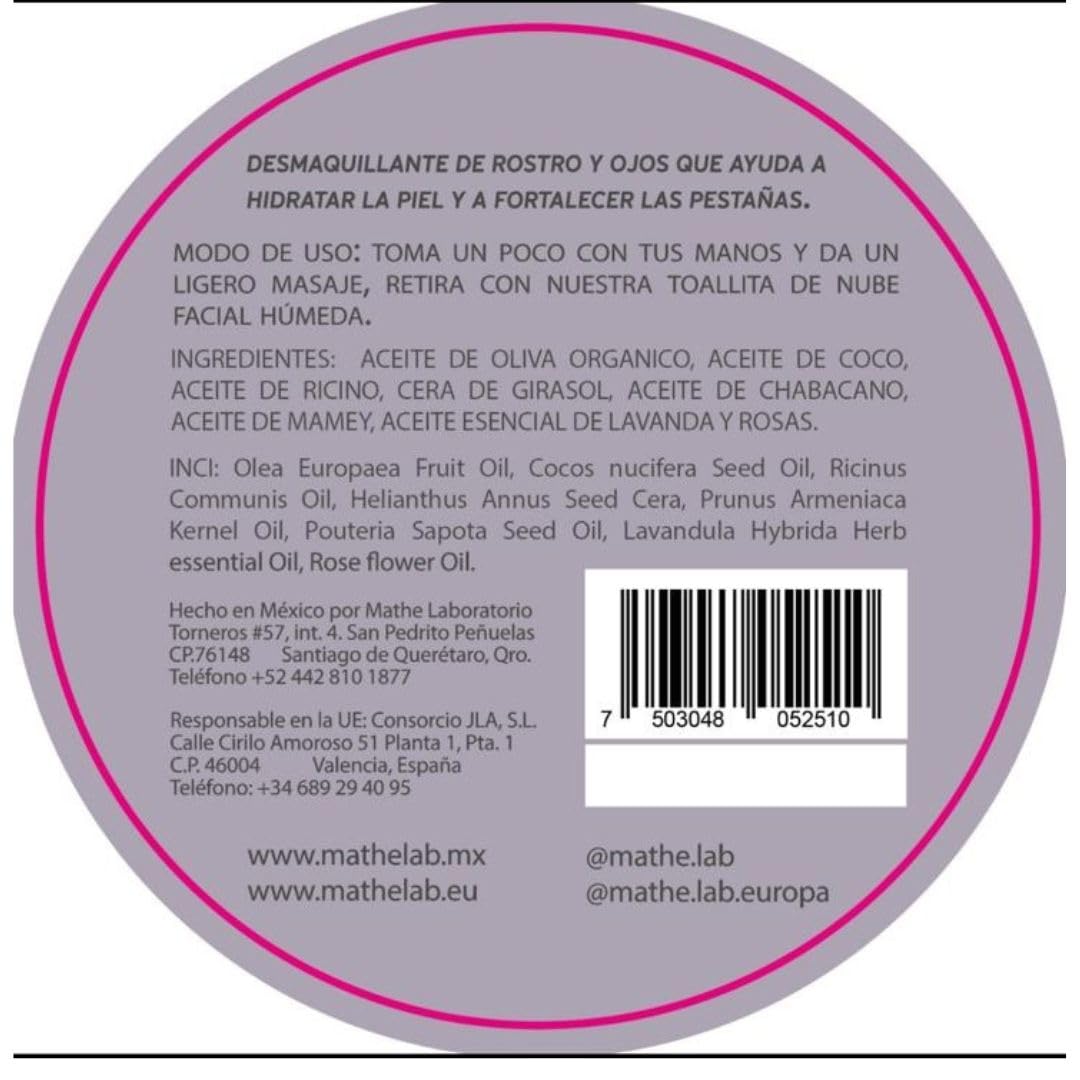 Bálsamo Desmaquillante Natural de Lavanda — Fortalece Pestañas y Elimina Maquillaje Waterproof — Piel Sensible (100 g)