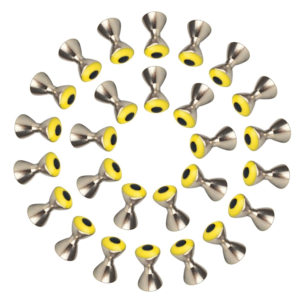 MUUNNN 50pcs Dumbbell Eyes Fly Tying, Fly Tying Eyes Realistic Brass Fly Tying Barbell Eyes(5.0mm,Yellow)
