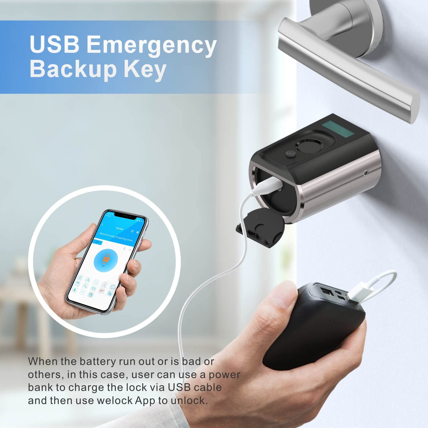 RUILON Serrure connectee porte entree - IP65 Serrure biometrique avec 3 cartes RFID, Cylindre empreinte digitale Longueur de cylindre 40x30 réglable pour des portes de 50-100 mm d'épaisseur TouchEBL41