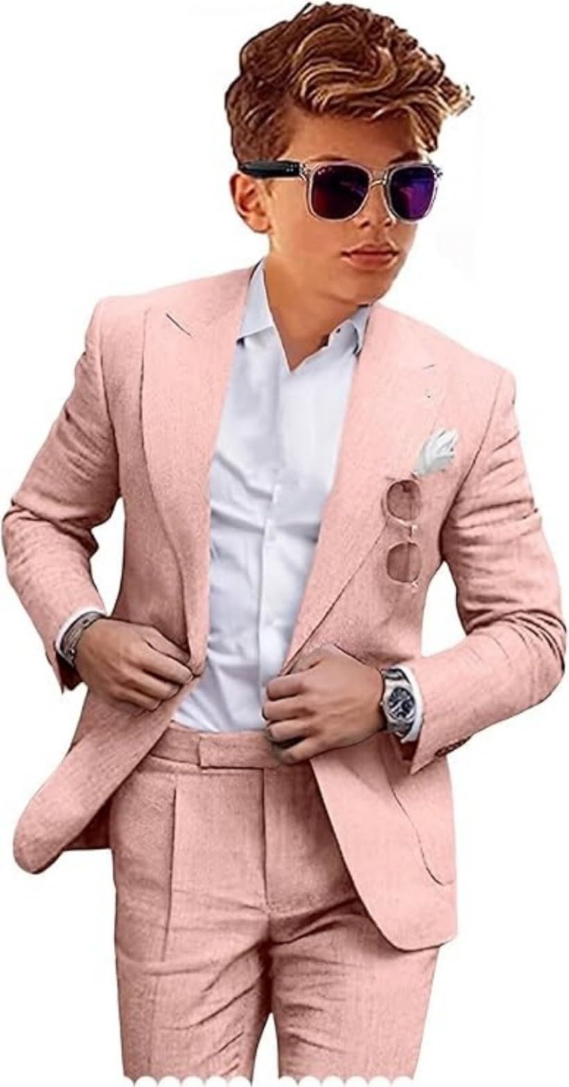 Conjunto de 2 piezas para niños, chaqueta y pantalones, traje de lino para boda, playa, verano, traje de portador de anillos para niños