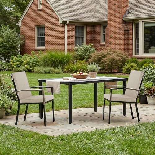 Image of Outdoor Chair Cushions, Water-Resistant & Fade-Resistant, Patio Furniture Lawn Dining Chair Seat Replacement with Mid Back, Ties Zipper, Removable Cover, 18 x 16.5 Inch, Set of 2, Beige