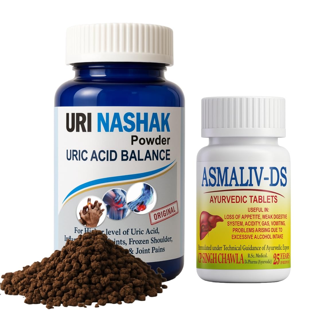 URI NASHAK POWDER Ayurvedic Uric Acid Control medicine | 100g POWDER with 60 Asmaliv-DS Liver Tablets for Fast Action Results | Dr. Asma Herbals (1972)