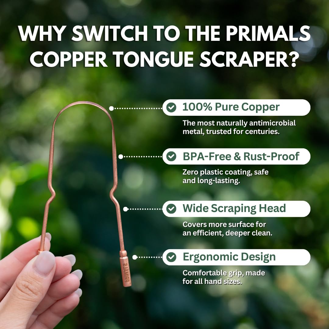 PRIMALS Copper Tongue Scraper - Fresher Breath & Improved Oral Health - Natural Ayurvedic Cleaner for Daily Detox - Rust-Resistant, Eco-Friendly with Travel Cloth Pouch Included (1 Count) - Image 9