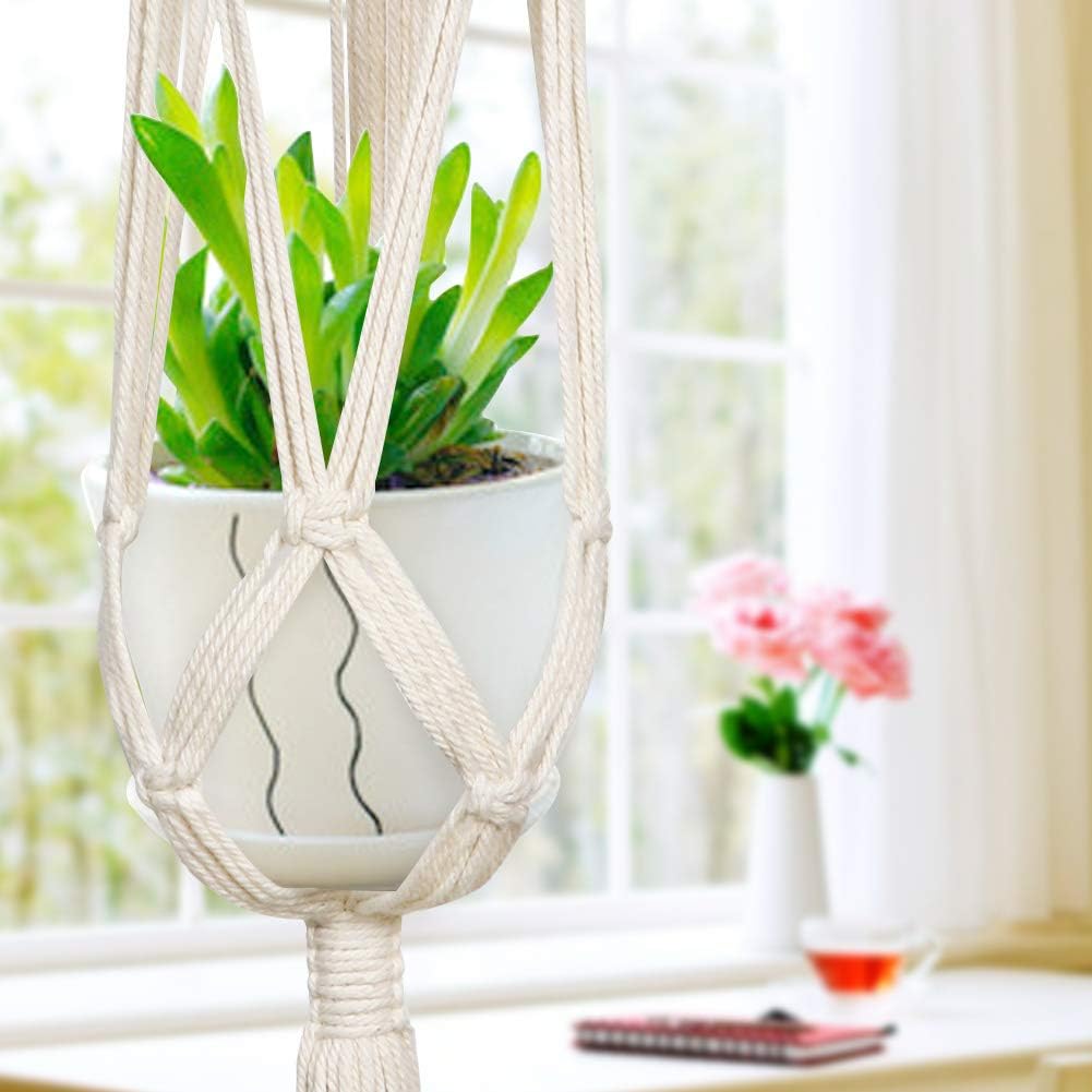 AerWo 3 Pack Macrame Plant Hangers Outdoor Indoor Wall Hanging Planters+ 3 PCS Hooks, Handmade Hanging Plant Holder Basket Stand Flower Pot Holder for Indoor Outdoor Boho Home Decor(4 Legs, 3 Sizes) : Patio, Lawn & Garden