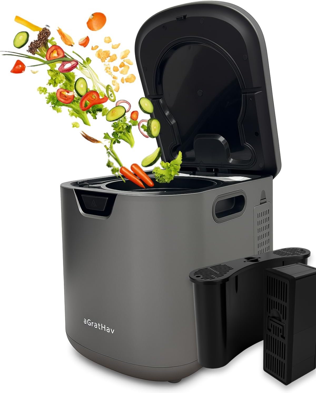 Electric Composter for Kitchen, Compost Bin – 4L Large Capacity, 3 Processing Modes, 3 Capacity Options, 2 Carbon Filters, Auto-Cleaning Auto-Drying (Black)