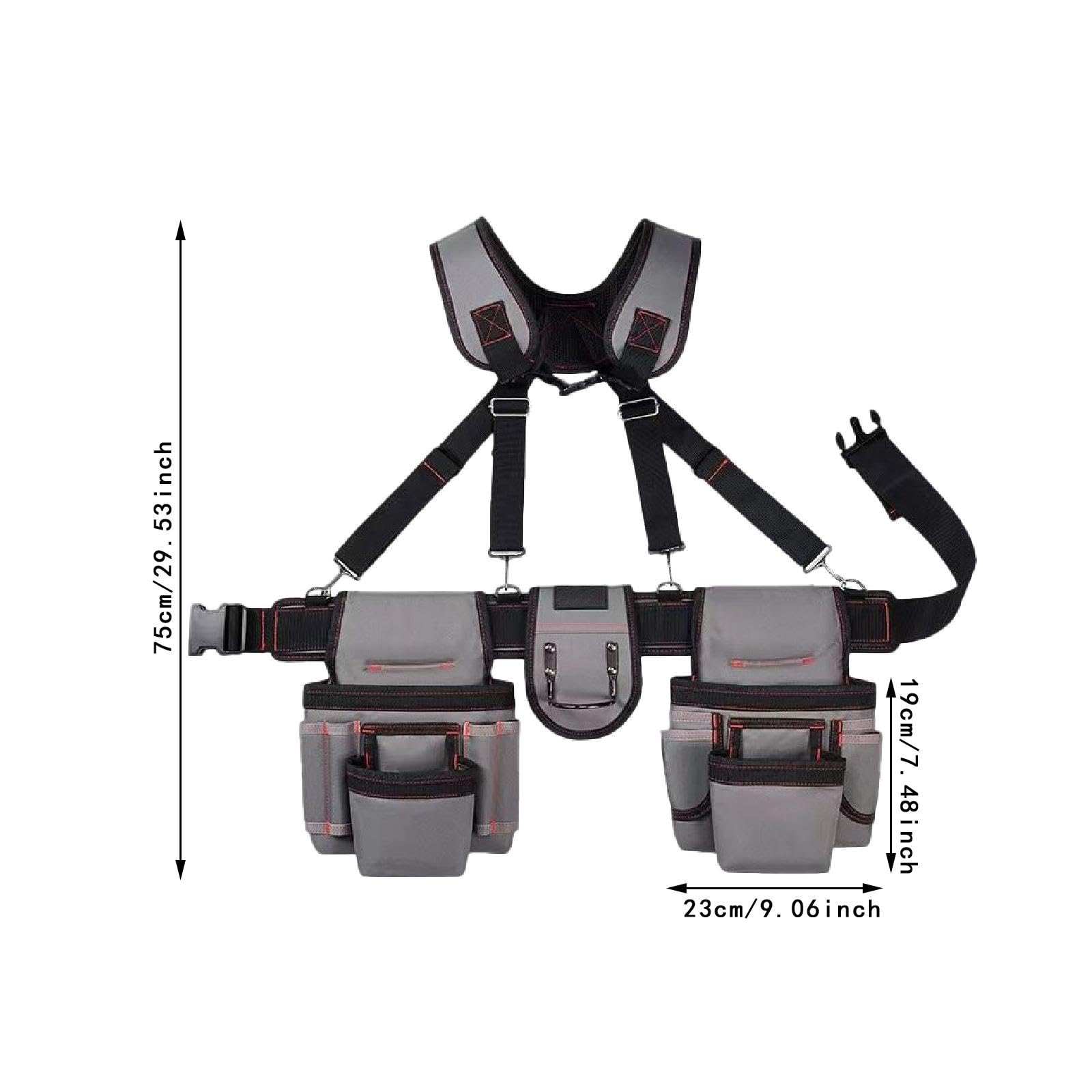 Ceinture Porte-outils avec Bretelles et Multiples Poches. Coffret Cadeau pour Papa. Sacoche Porte-outils Professionnelle à Porter à La Taille, Gris