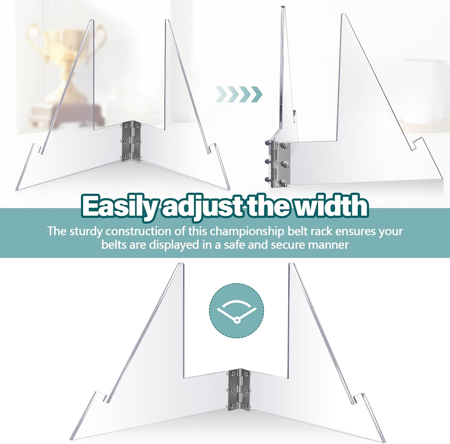 RattanView Acrylic Championship Belt Display Stand, High Flexibility Wrestling Champion Belt Rack for Heavy Duty Wrestling and Football Trophies for Sport Football Boxing and So on image 2