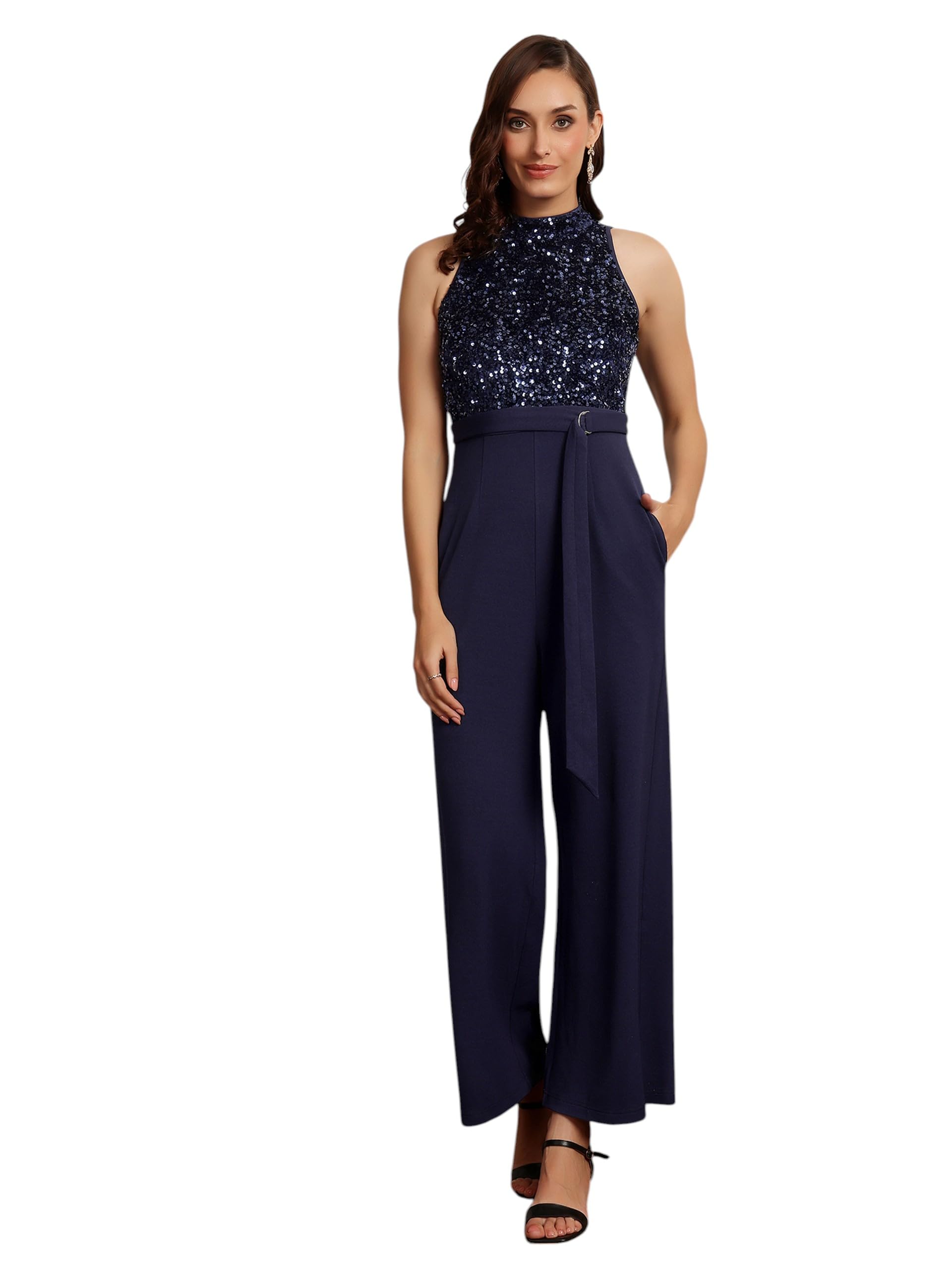 miss chase Womens Halter Neck Sleeveless Embellished Regular-Length Jumpsuit-picture-11