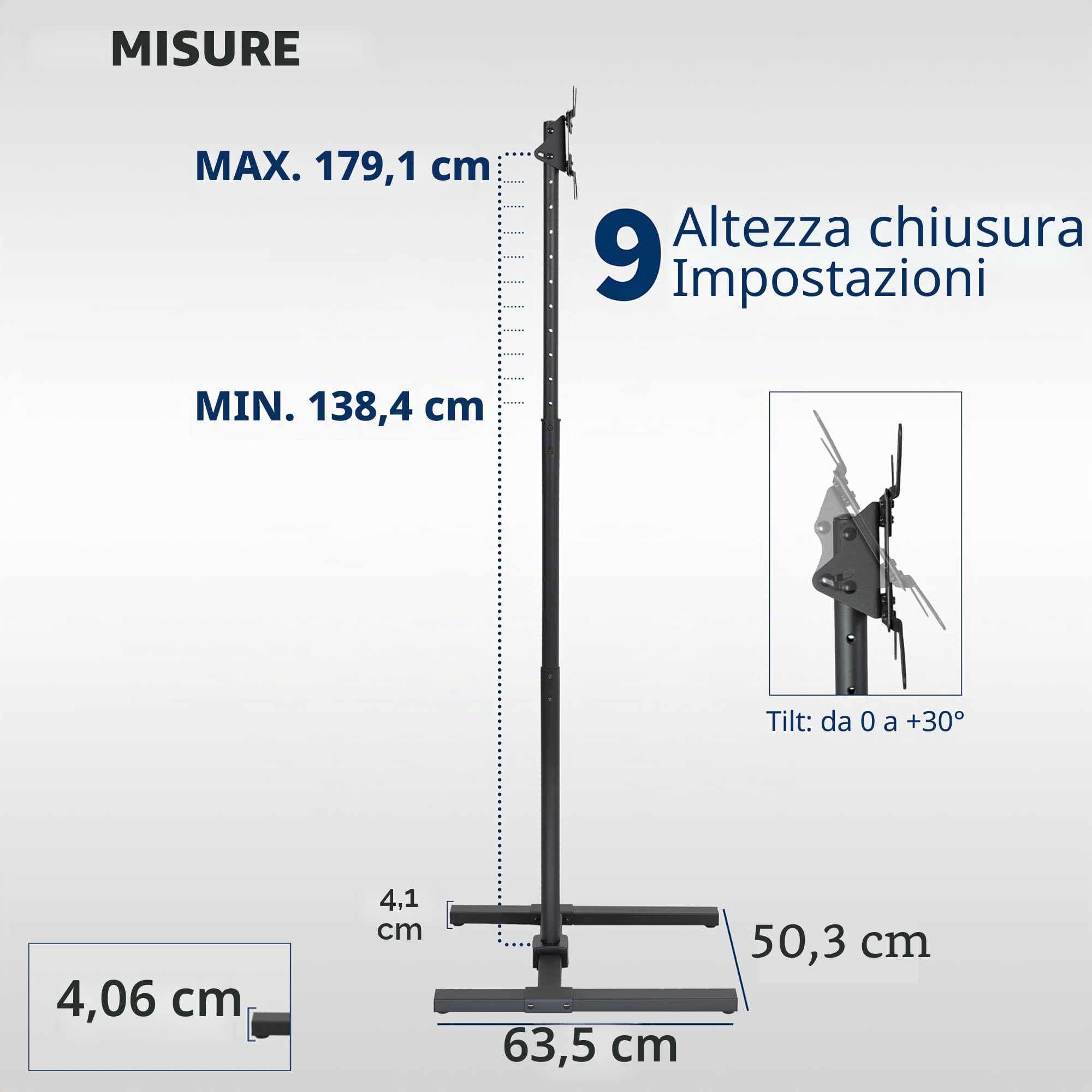 VIVO STAND-TV17 - Supporto da pavimento per TV da 13 a 50 pollici fino a 20 kg, LCD LED OLED 4K Smart Flat, pannelli curvi per monitor, VESA max 200 x 200, palo alto per tapis roulant ed ellittica,