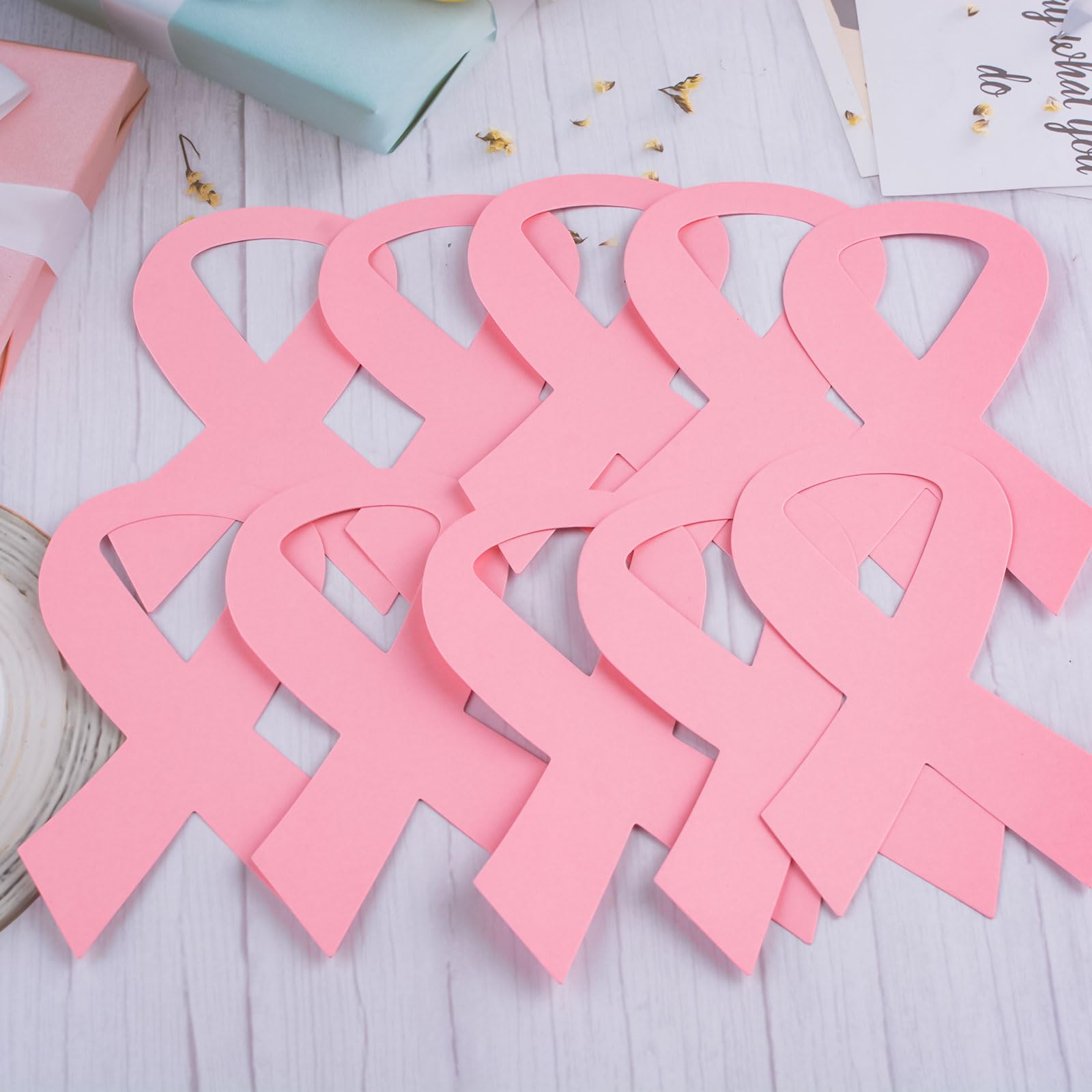 WANDIC 60 Feuilles Octobre Rose Découpes Papier Décoratif Cancer du Sein 14,5 x 9 cm Grande Taille Bricolage Colle à Pois