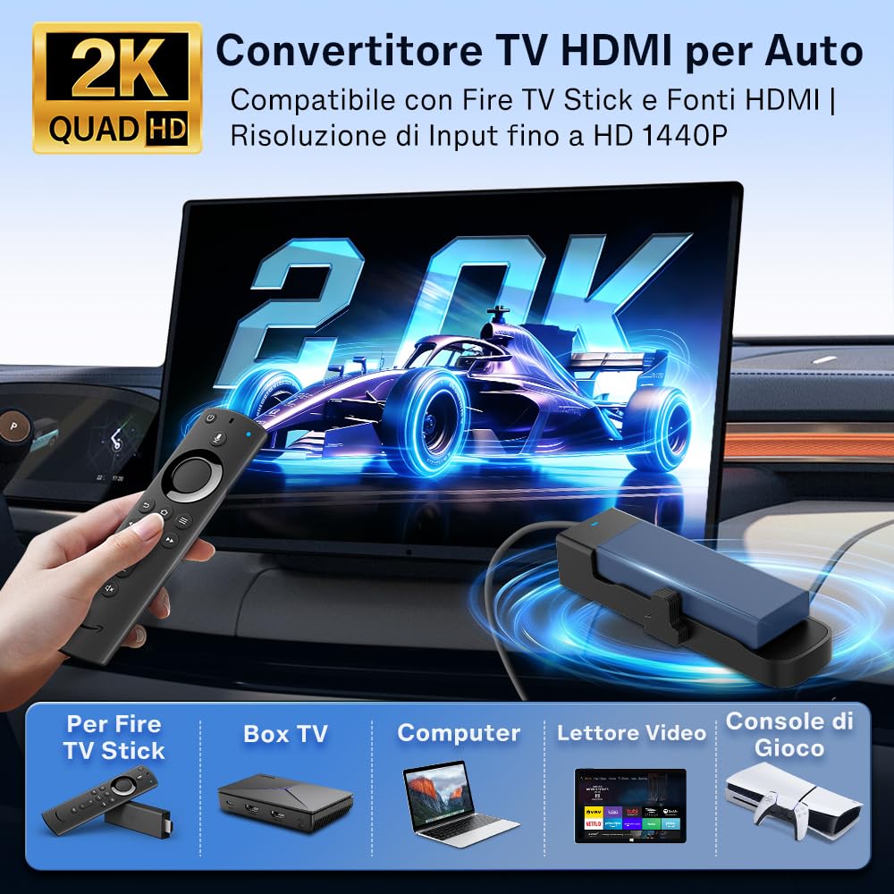 Carlinkit FireDrive Link Pro HDMI Car TV Converter per Fire TV Stick Streaming, adattatore wireless Apple CarPlay & Android Auto, compatibile con veicoli CarPlay cablati, dongle 3 in 1, plug & play